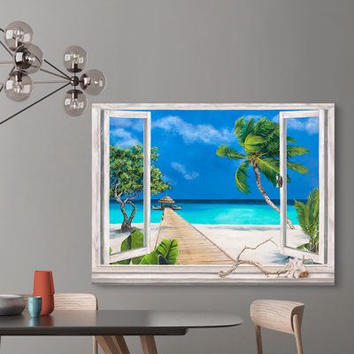 Tropical Beach Window by Remy Dellal - Wrapped Canvas Art Prints