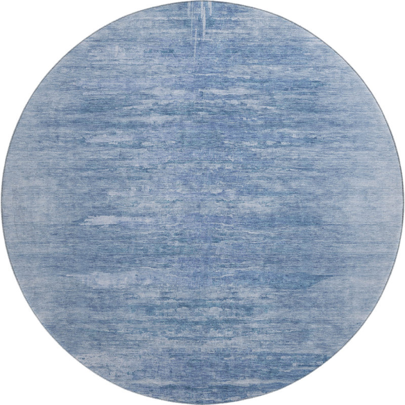 Tapis bleu Prisco lavable à la machine de qualité supérieure, Rond 8 pi