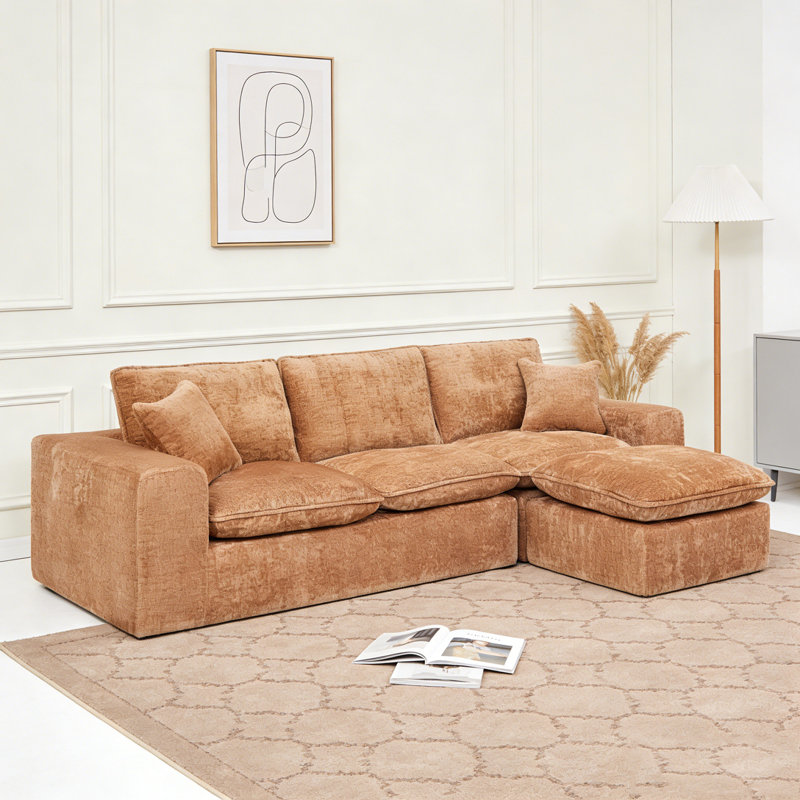 Canapé modulaire en L 107 po, Orange, 4