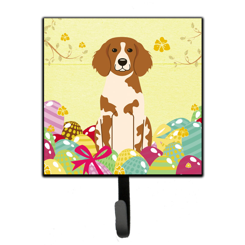 Mcelyea Metal Wall Organizer with Key Hooks, Red/Blue/Grey, Brittany Spaniel