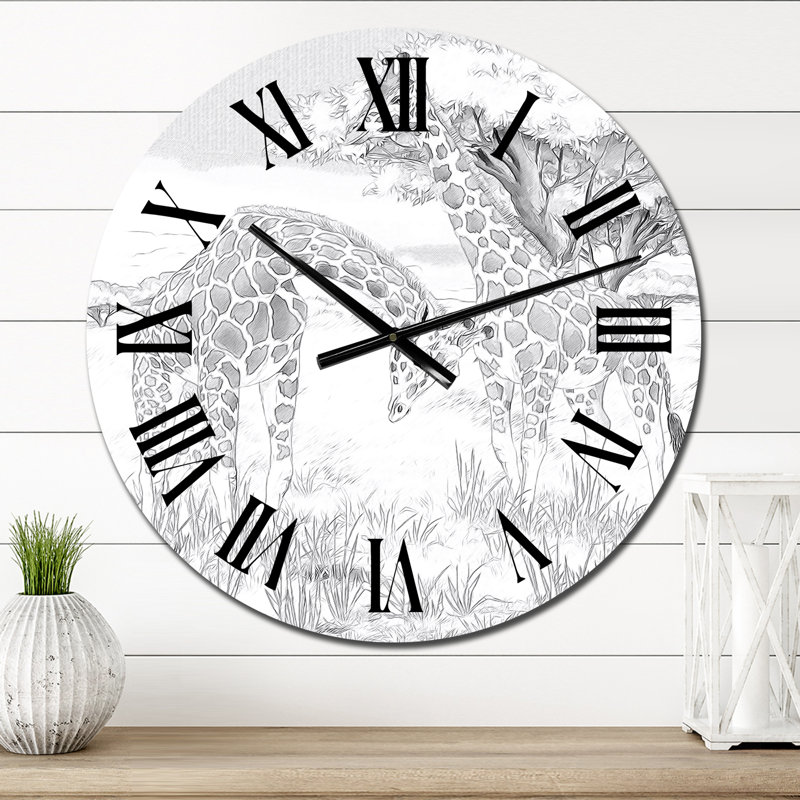 Girafes noires et blanches en safari - Horloge murale traditionnelle, Petit
