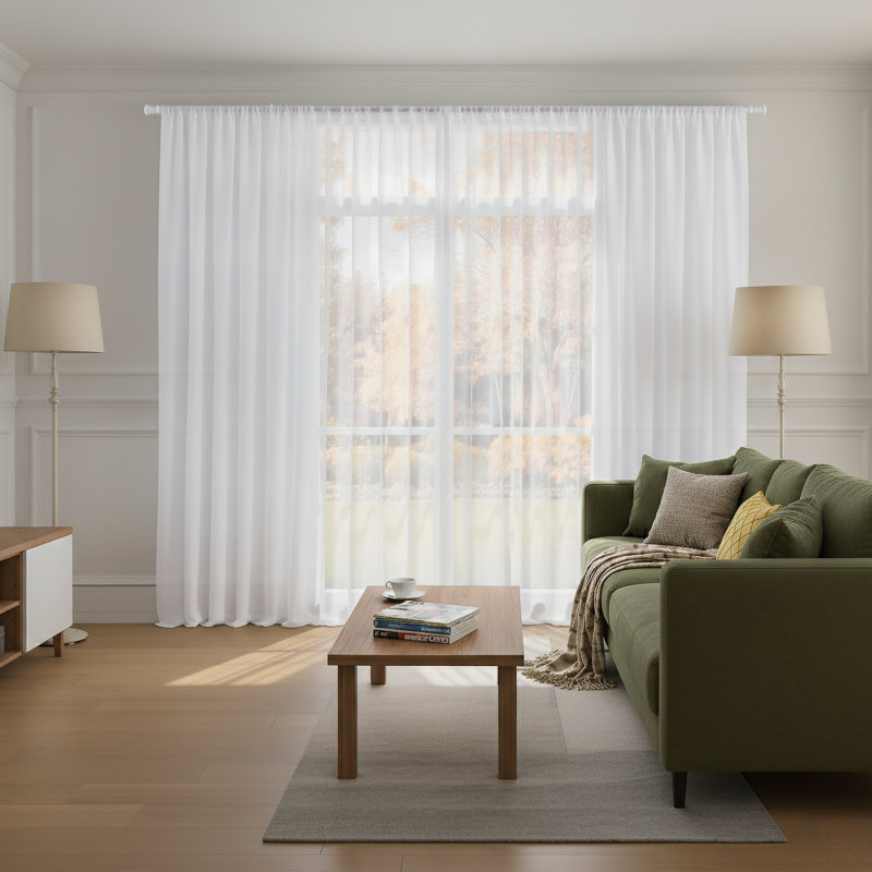 White Sheer Curtain Single Panel, 200 cm Width x 260 cm Drop