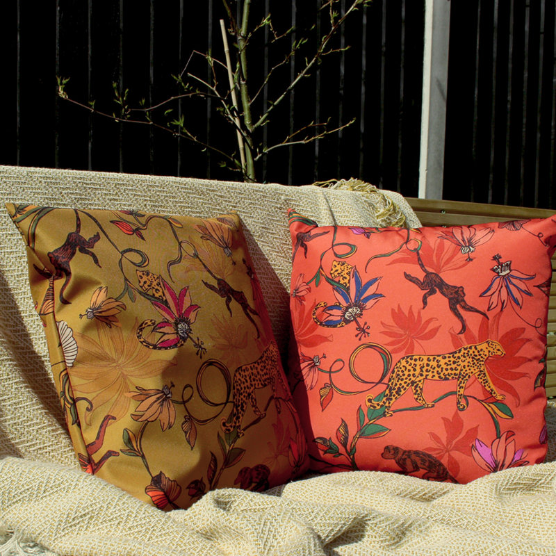 Wildlife Indoor / Outdoor Floral Square Throw Pillow Cover, Orange