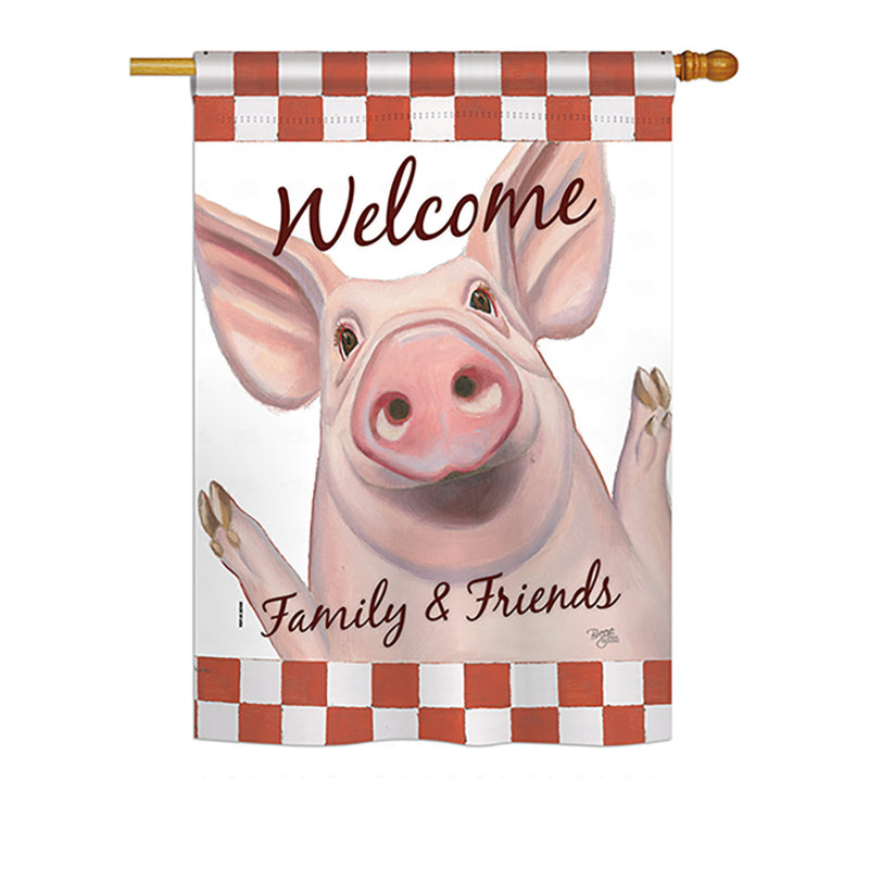 Drapeau de maison en polyester à 2 faces Shadelle Welcome Piggy