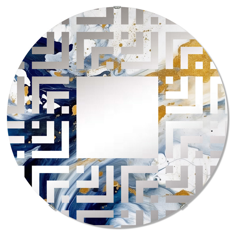 Miroir décoratif bleu foncé et doré à motif XXI - Maze MIR102130 C, 31,4 po x 31,4 po