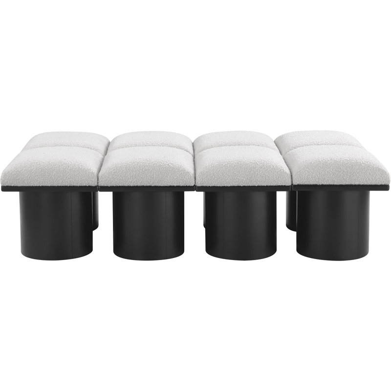 Banc rembourré Horatia, Tissu crème bouclé, H 17,5 po x l 62 po x P 36 po, Noir, noir, noir, noir