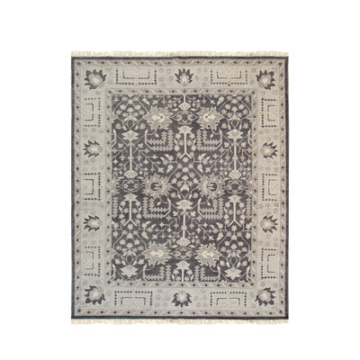 Cozy Oushak Charcoal Hand Knotted Wool Area Rug