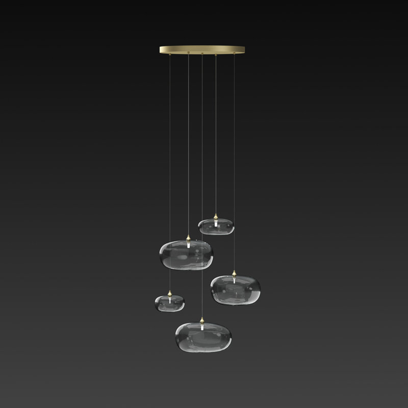 Kloud mix of 5 Pendant Lights, Satin Nickel, Clear, 80"