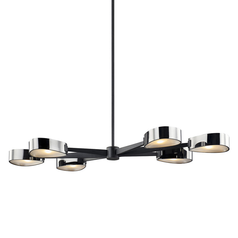 Lustre linéaire moderne Spoutnik à 6 lumières Sandiso, Noir carbure / chrome noir