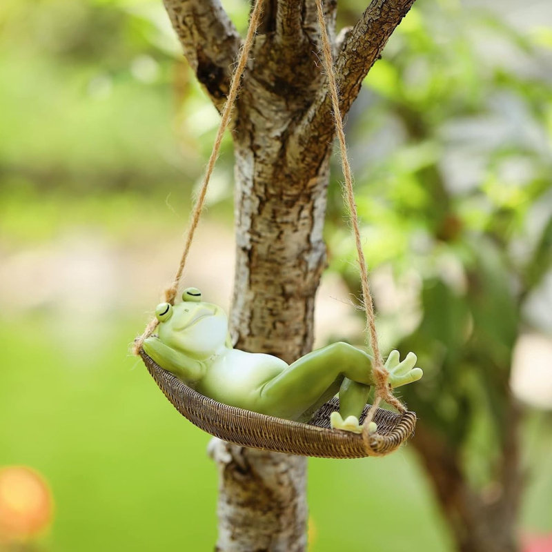 Hanging Sleeping Frog Statue Resin Garden Swing Decor