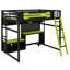 Lit mezzanine en bois avec bureau intégré, tablettes de rangement, lumières DEL, ports de chargement USB et panneau perforé