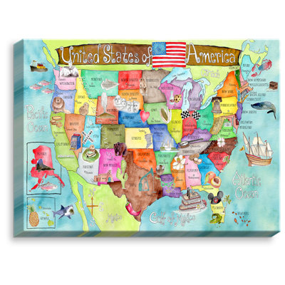 «United States Map» par Marley Ungaro, reproduction sur toile tendue