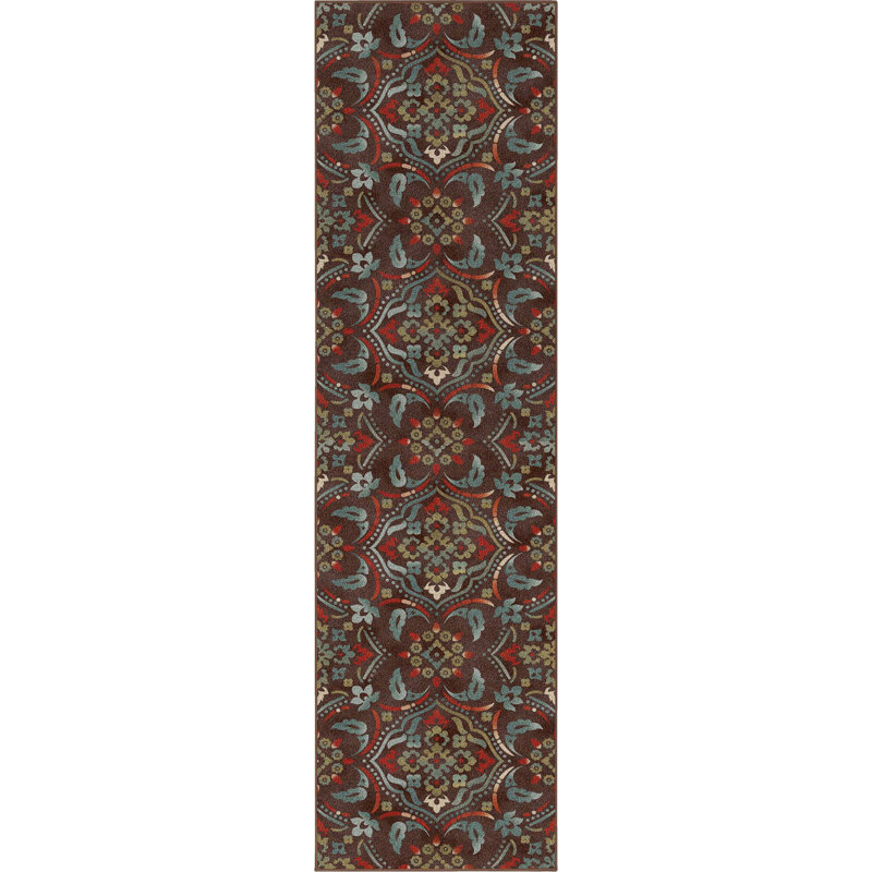 Gioanna Florence Brown Traditional Floral Flatweave Brown Area Rug, Runner 2'7" x 9'10"