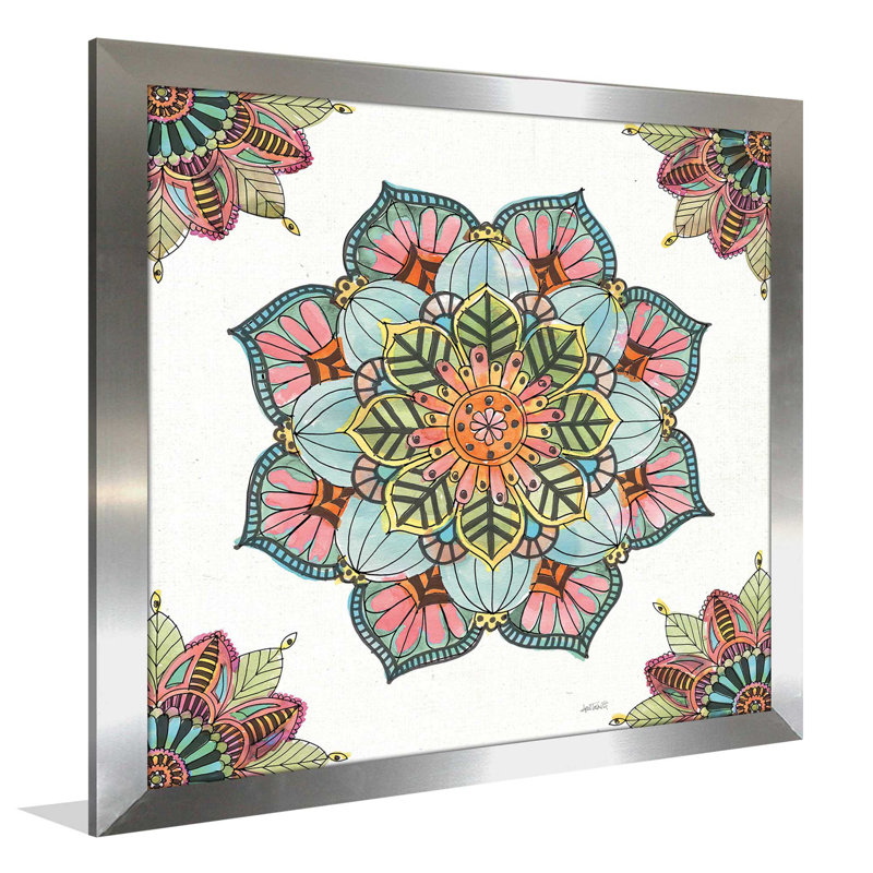 Mandala Morning V, reproduction d'art sur toile tendue, H 37,5 po x l 37,5 po x P 1 po, Encadrement argenté