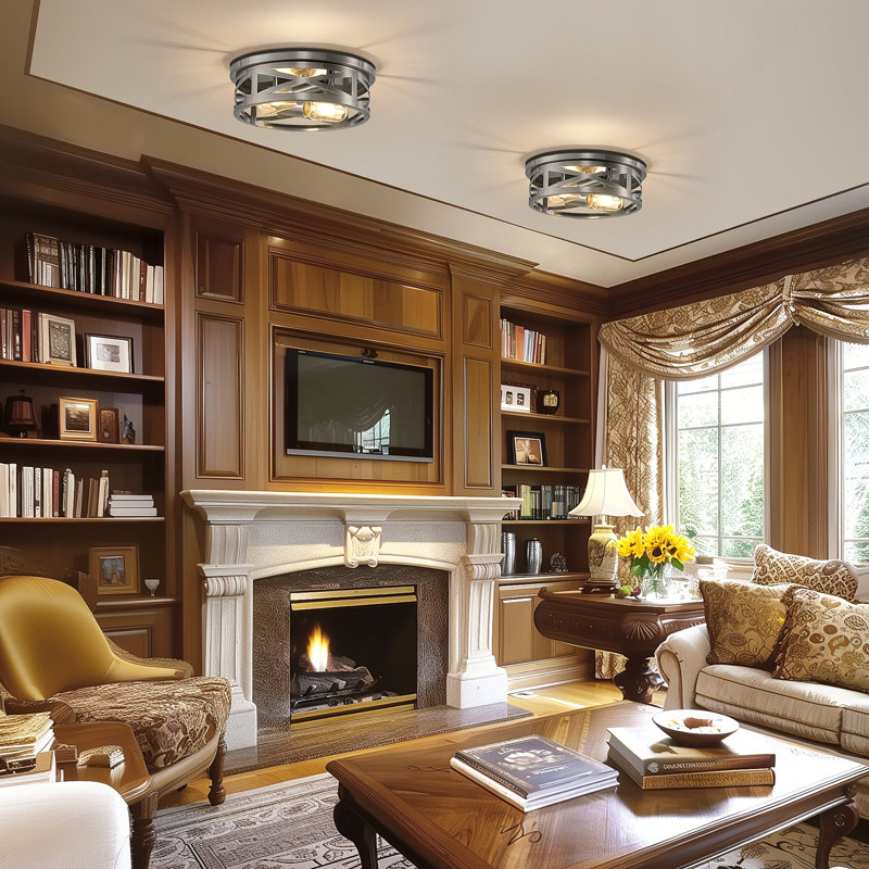 Craspedia 2-Light Drum Farmhouse Flush Mount, Sliver