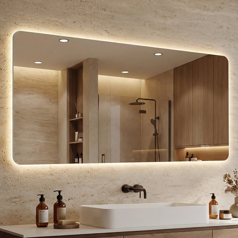79" x 39" Frameless LED Backlit Bathroom Mirror, 3 Color Dimmable Light, Anti-Fog, Touch Control, Wall Mounted Vanity Mirror