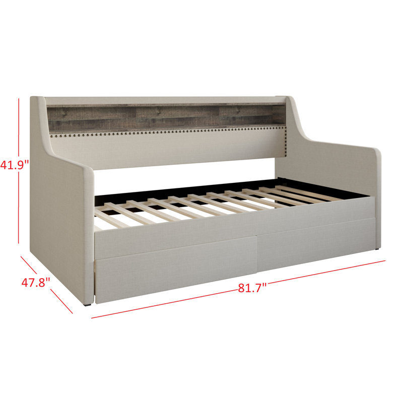 Amylah Upholstered Storage Daybed, Gray