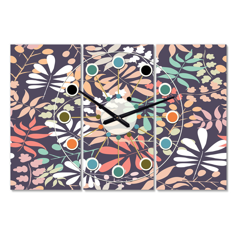 Horloge murale rétro botanique ii Mid-Century