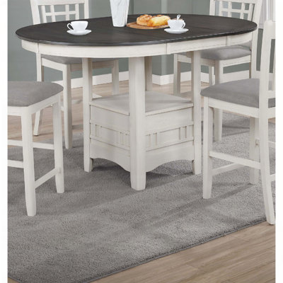 Table extensible à hauteur de comptoir contemporaine avec tablette de rangement - Gris craie, finition deux tons