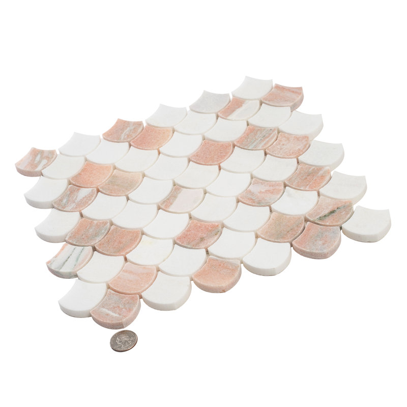 Carreau de mosaïque en forme de poisson en forme de poisson rose de Thassos 11 po x 11 po Rosendal (4,2 pieds carrés / caisse, paquet de 5)