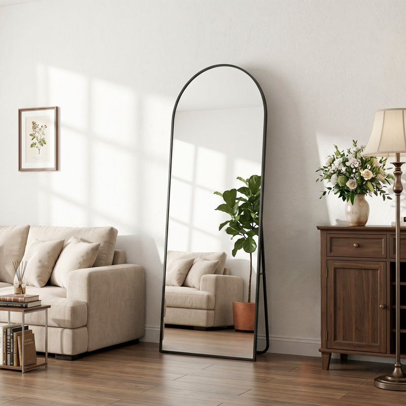 Miroir surdimensionné arqué en métal surdimensionné, 64 po x 21 po, Noir