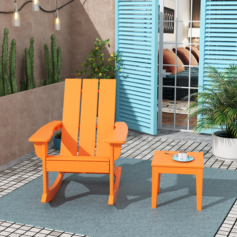 Outdoor Joubert HDPE Plastic Rocking Chair and Table, Orange