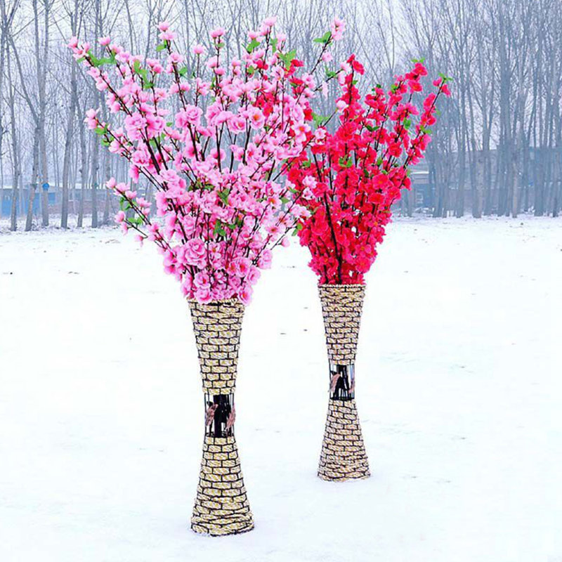 10 PCS Artificial Cherry Blossom Branches Decoration, Faux Flowers 25.5" Long Stems Plum Fake Peach Plants Real Touch Silk for Wedding Home Bedroom Party Table Office