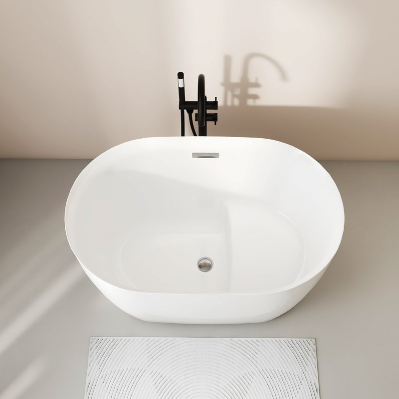 Baignoire autoportante en acrylique de 43 po avec siège de forme ovale blanche avec trop-plein 43 po