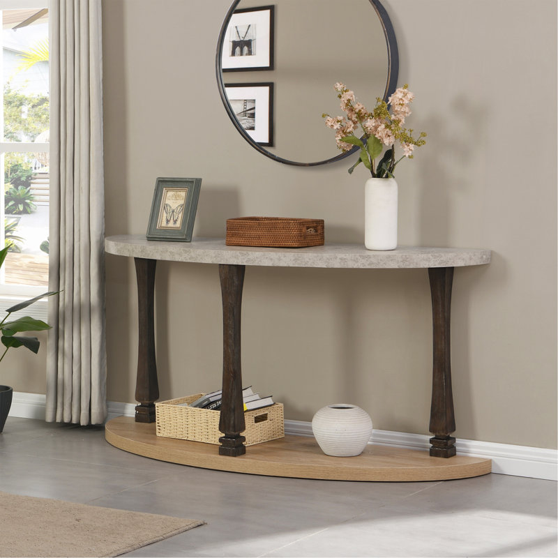 Console en bois robuste et élégante avec tablettes ouvertes et design rétro