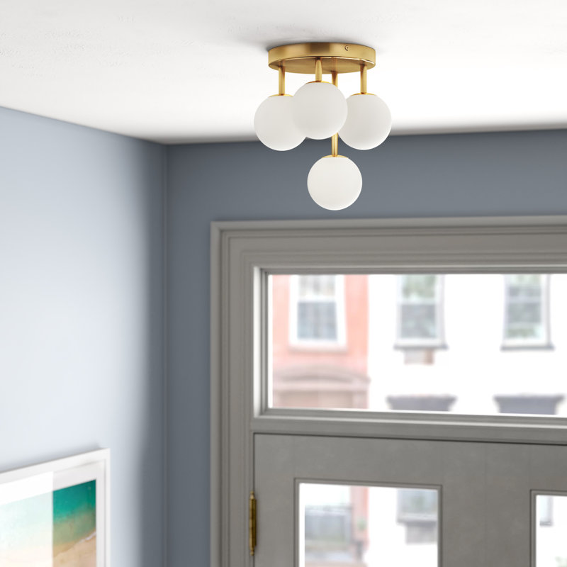 Plafonnier semi-encastré 4 lumières Megallan, Laiton vieilli