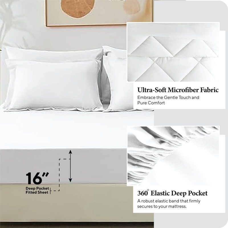 Ensemble d'édredon 7 pièces en microfibre, lit toutes saisons dans un sac - blanc, très grand, Blanc