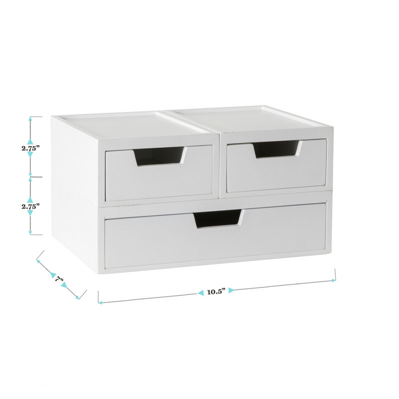 White Stackable Wooden Storage Boxes with Pullout Drawers, Set of 3