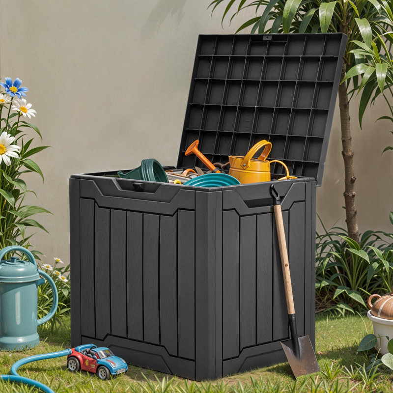 Edrosie Inc 22'' W 31 Gallons Water Resistant Resin Lockable Deck Box, Black