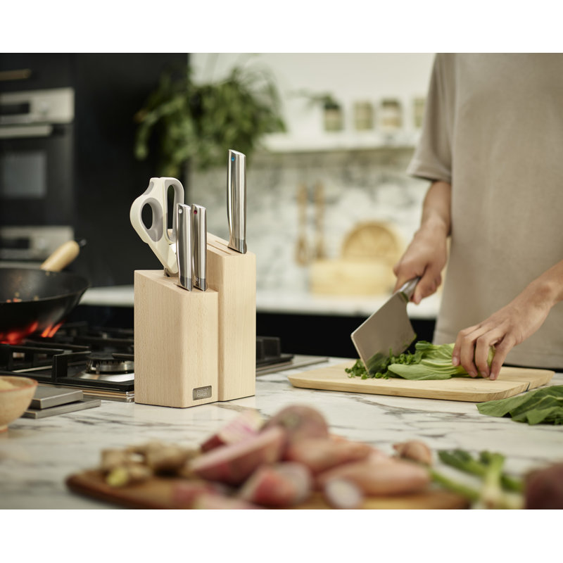 Elevate Fusion 5 Piece Knife and Scissor Set with Beechwood Block