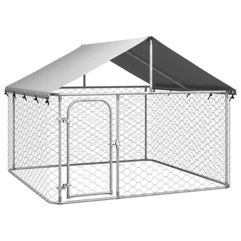 59.1'' H White Steel Outdoor Dog Kennel with Roof