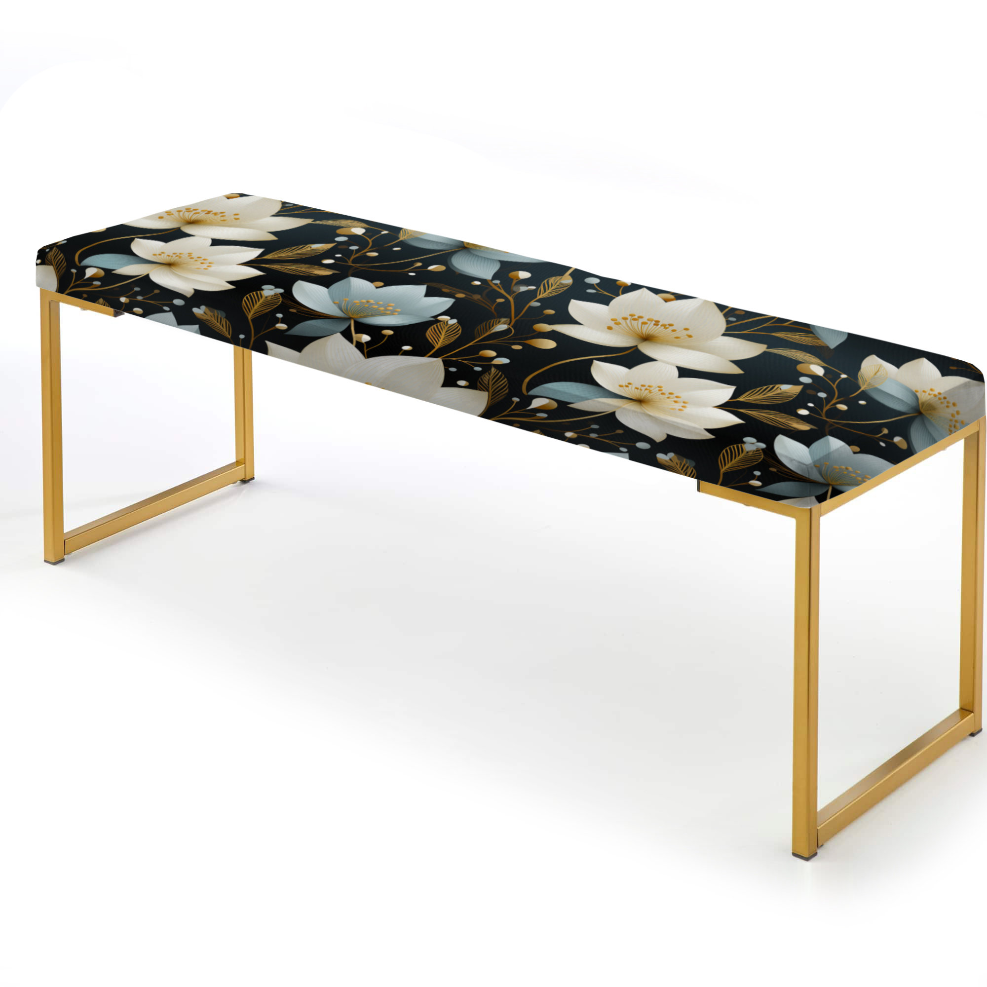 Design Art Ivory Elegant Floral Pattern - Floral Upholstered Gold Bench ...