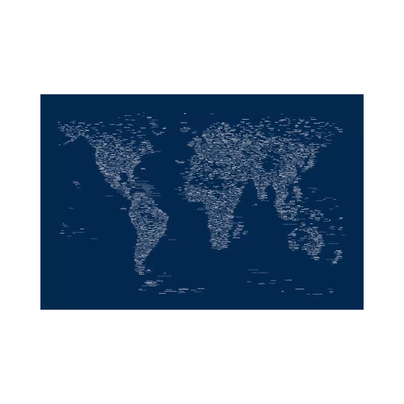 Font World Map (Blue) by Michael Tompsett - Wrapped Canvas Print, 66.04 cm H x 45.72 cm W x 3.175 cm D