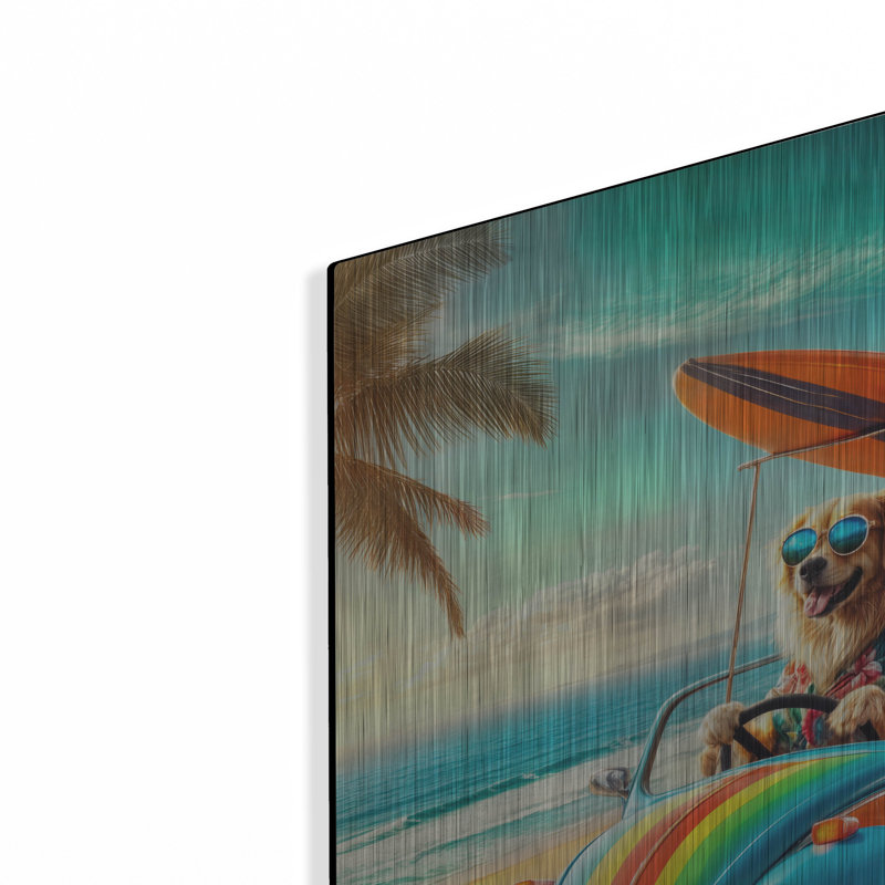 Art mural en métal Trinx «Beach Dog Surf» par Rey Klimt, H 24 po x l 24 po