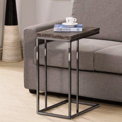 Table-collation grise patinée avec accents noirs - Accessoire de salon extensible et moderne