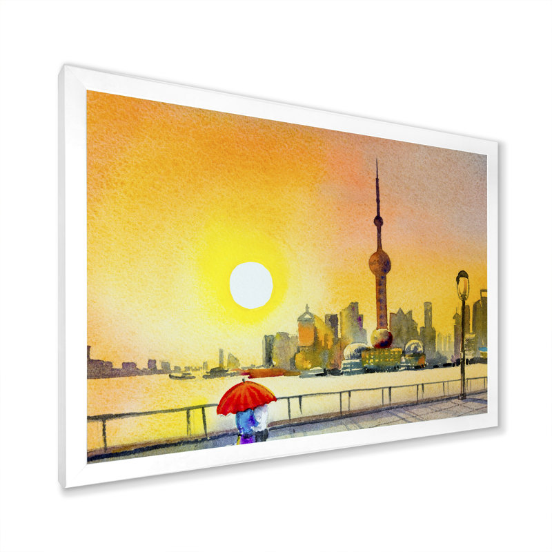 «Romantic Couple In Love In Shanghai», reproduction sur toile flottante, H 16 po x l 32 po x P 1 po, Cadre photo blanc