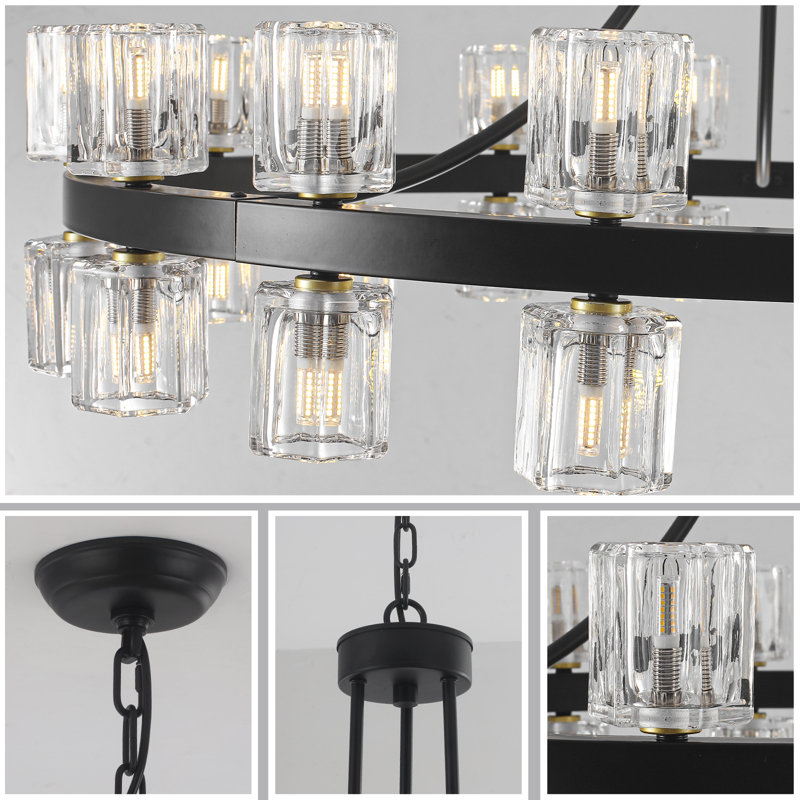 Large 48" 48 - Light Dimmable Wagon Wheel Chandelier Round Crystal Cup Style Pendant Fixture for Living Room High Ceilings Foyer Staircase