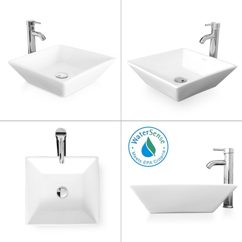 24'' White MDF Freestanding Bathroom Vanity with Ceramic Vessel Sink