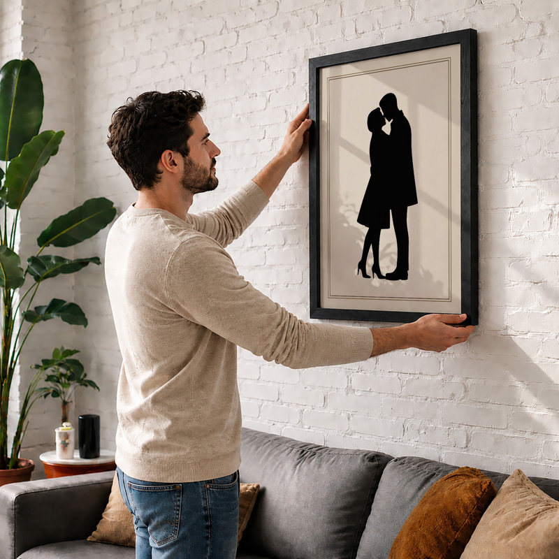 Lovers in Silhouette Minimalist - Framed Print, Unframed, A2 - 59.4 x 42.0 cm
