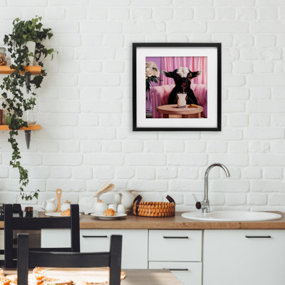 Baby Goat Sipping Milk Framed Print Under Glass, design by Lucia Heffernan