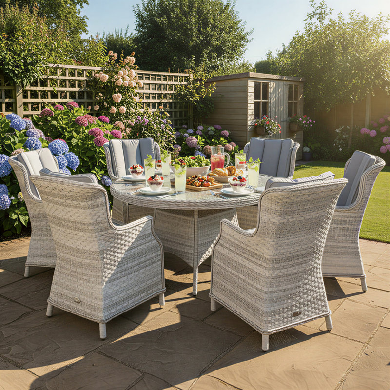 6 - Person Patio Dining Set Round Table with Cushions Included