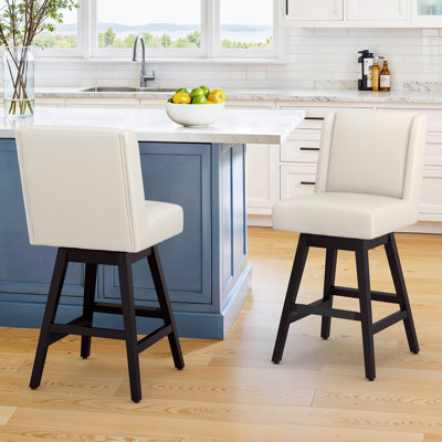 Kamiyla Swivel Upholstered Counter Stool with Solid Wood Frame