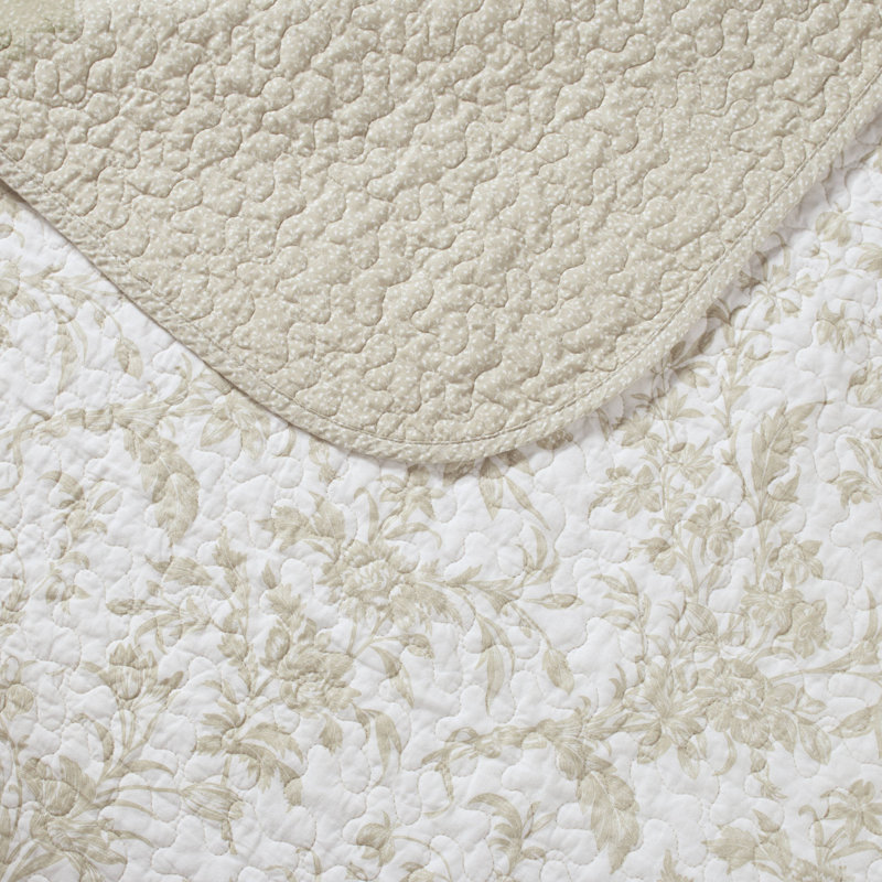 Ensemble de courtepointe réversible en coton Laura Ashley Amberley, Courtepointe double / grand et 2 taies décoratives, Beige