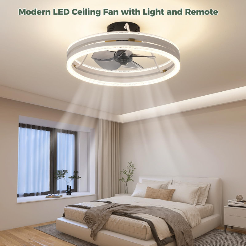 20 inch Low Profile White Dimmable LED Ceiling Fan Light with Remote Control for Dinning Room and Bedroom, White