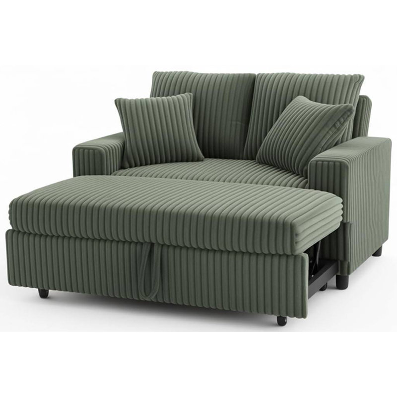 52.8 Inch 3 In 1 Pull-Out Sofa Bed,Corduroy Reclining Sleeper Sofa,Convertible Loveseat, Green