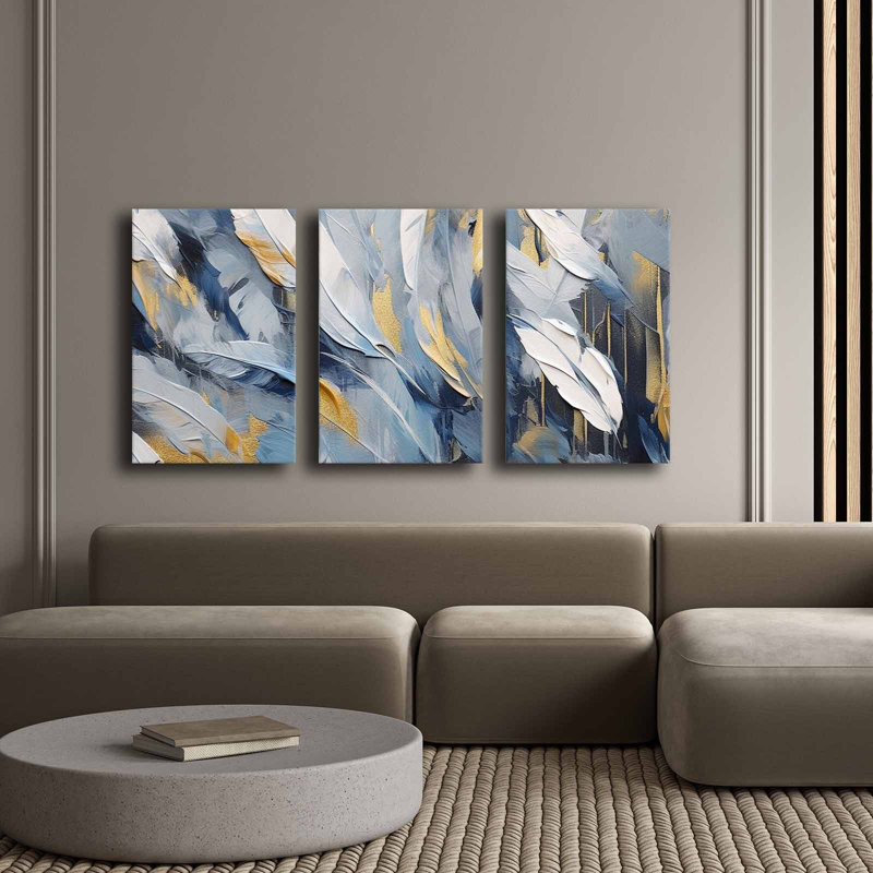 Superbe ensemble de peinture sur toile décorative (3 pièces), 100% toile, taille totale: 57,1 po x 27,6 po | Structure 100% bois de pin, épaisseur: 0,1 pouce | Parfait pour le décor du salon et de la chambre à coucher, des couleurs vives et un design